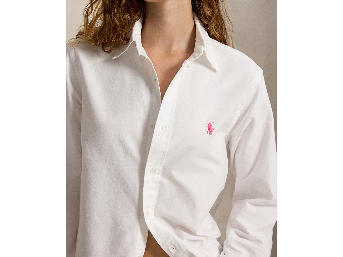 Женская рубашка Polo Ralph Lauren Pink Pony Oxford на пуговицах, длинный рукав, цвет: Белый — фото 3