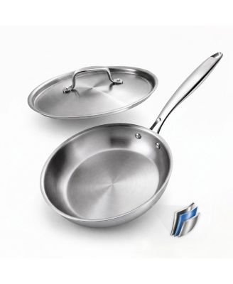 8-Inch 18/8 Stainless Steel Fry Pan with Lid, Induction Compatible Skillet, Oven Safe to 450&deg;F, Dishwasher Safe