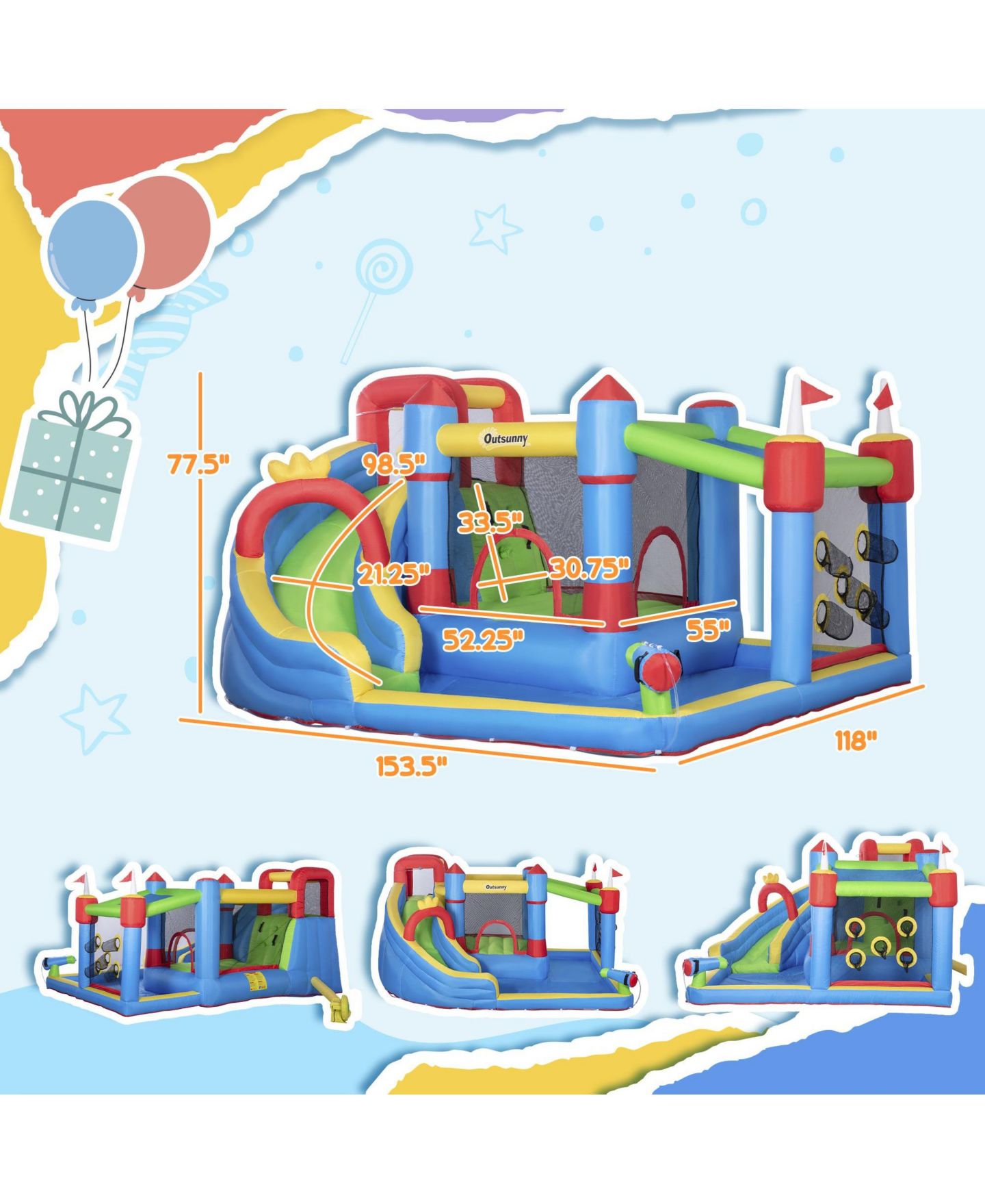 Детская игрушка SEVORLEY 6-in-1 Bounce Castle Inflatable Play Center with Water Slide, Water Pool & Water Gun, Ages 3-8, цвет: Синий — фото 4