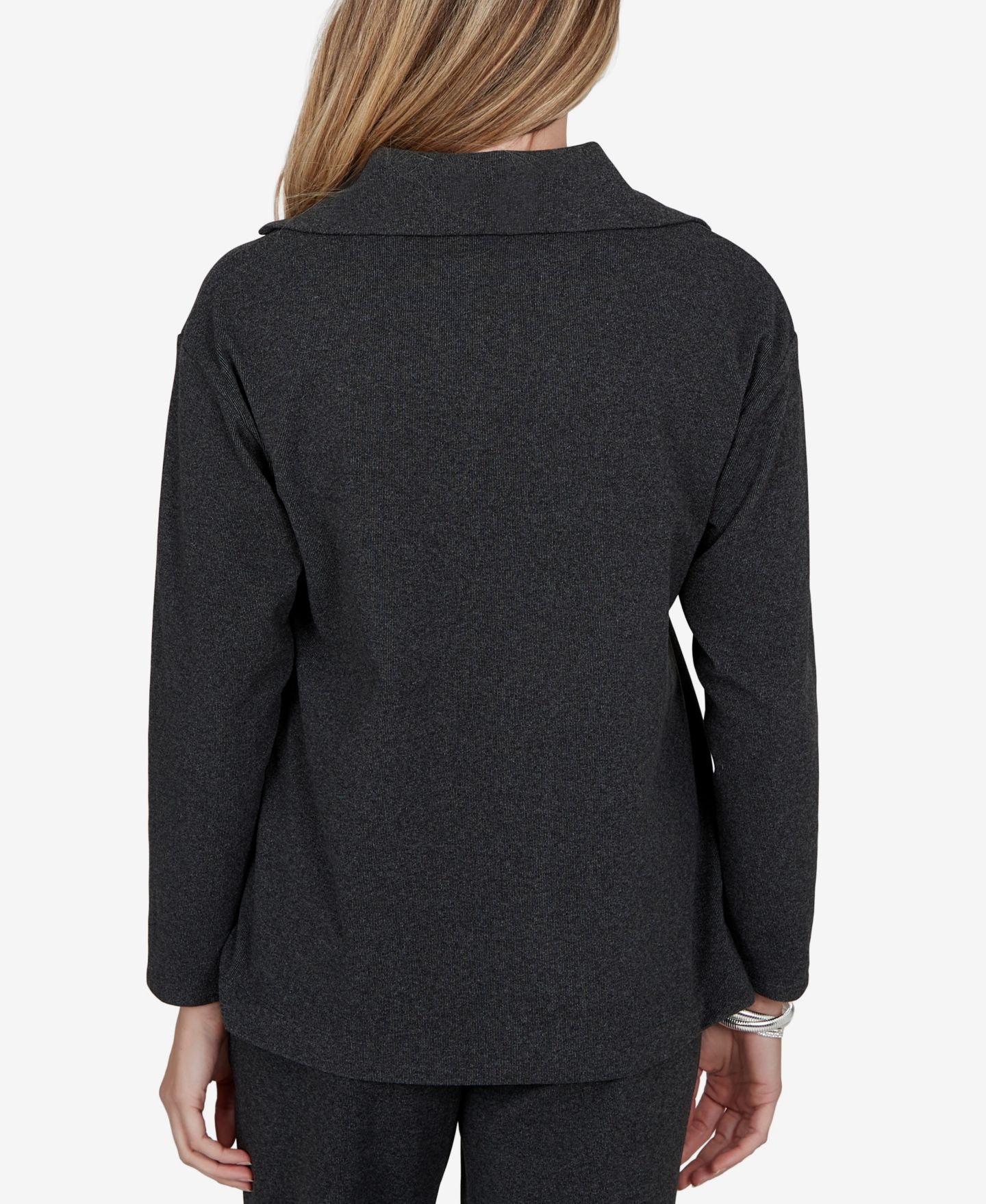 Женский топ Ruby Rd. Petite Ribbed-Knit Quarter-Zip Long-Sleeve, цвет: Угольный меланжевый — фото 5
