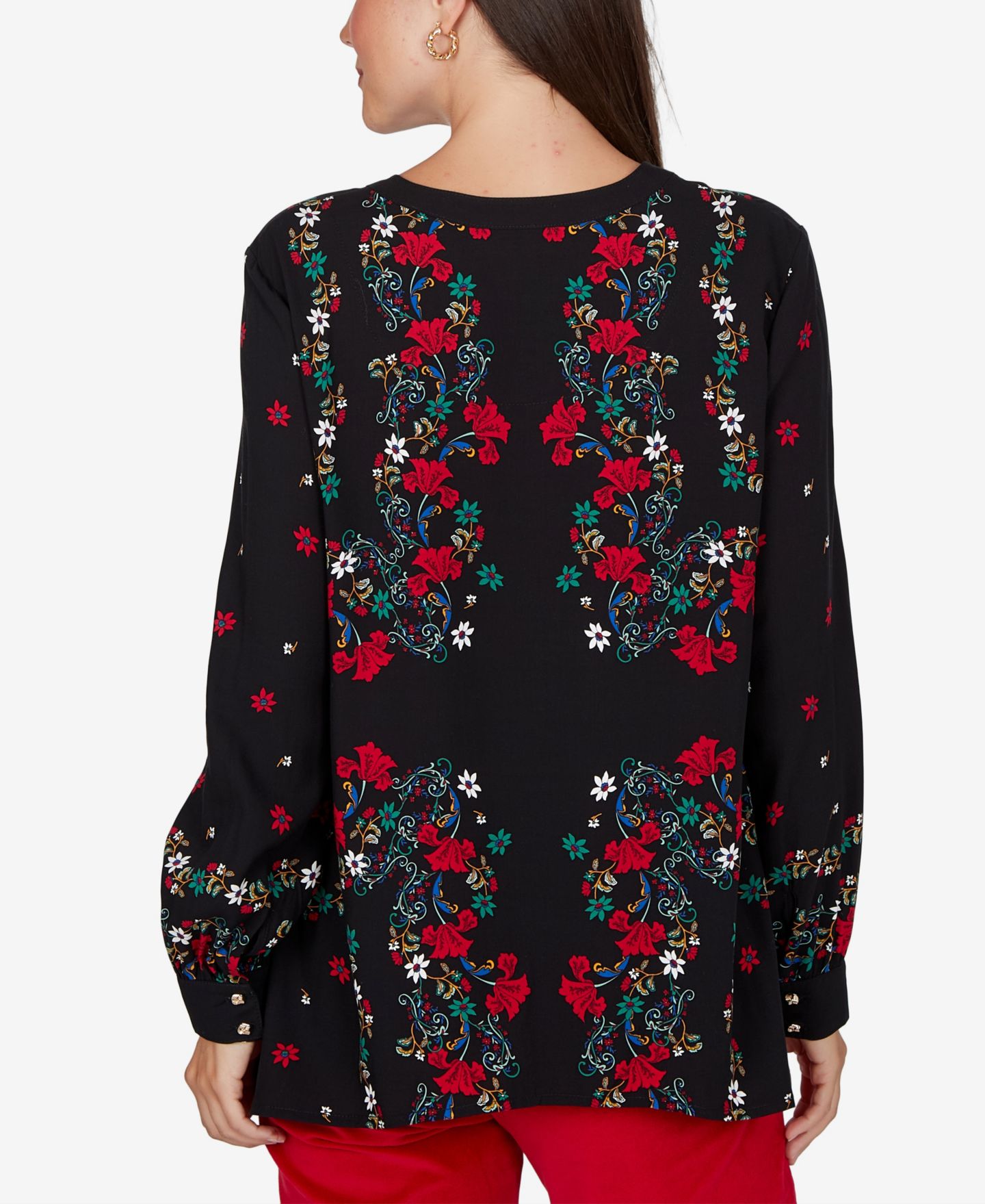 Женская блузка Ruby Rd. Petite Wov Floral Long-Sleeve, цвет: Чёрный разноцветный — фото 5