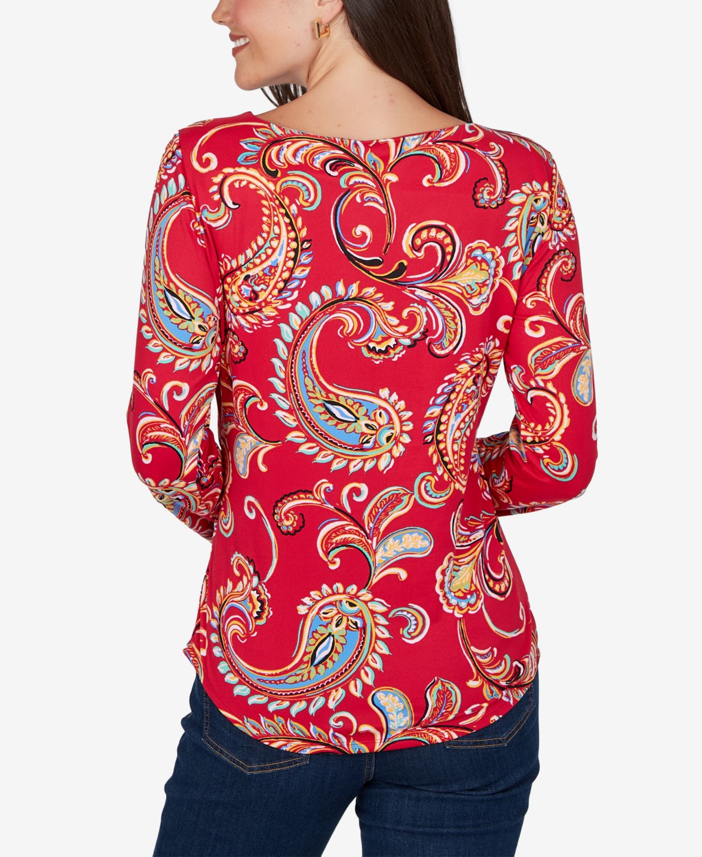 Женская блузка Ruby Rd. Petite Long-Sleeve Boat-Neck Paisley, цвет: Рубиновый разноцветный — фото 5