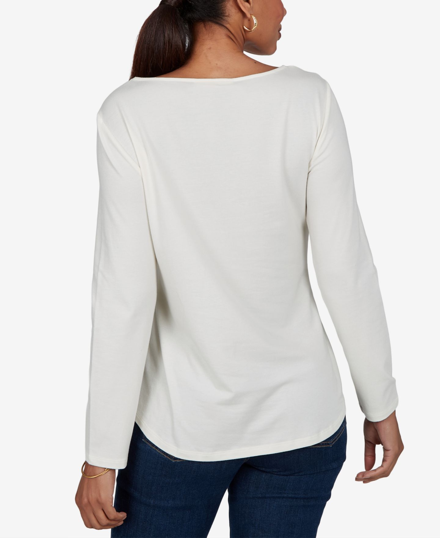 Женский топ Ruby Rd. Petite Boat-Neck Long-Sleeve Holidays, цвет: Слоновая кость разноцветный — фото 5