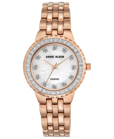 Anne Klein Women's Diamond Accent Rose Gold-Tone Bracelet Watch 34mm AK-2760MPRG