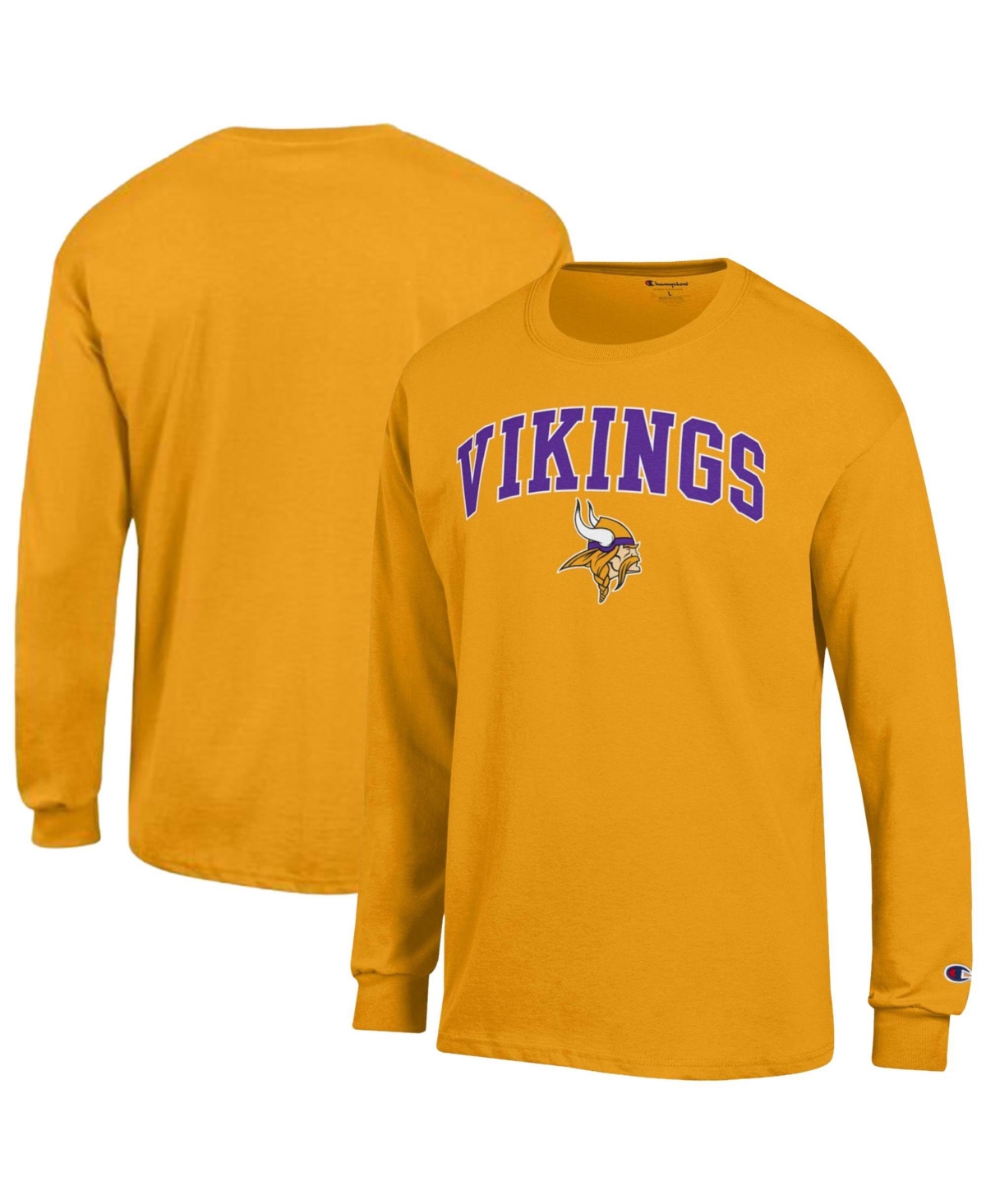 Men's Champion Gold Minnesota Vikings Arch Over Logo Long Sleeve T-Shirt
