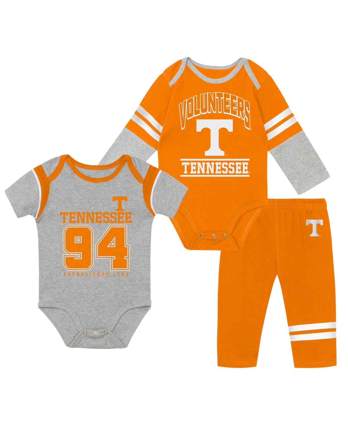 Outerstuff Boys' and Girls' Double Up Screen-Printed Easy-On/Easy-Off Bodysuits Pants, 3-Piece Set