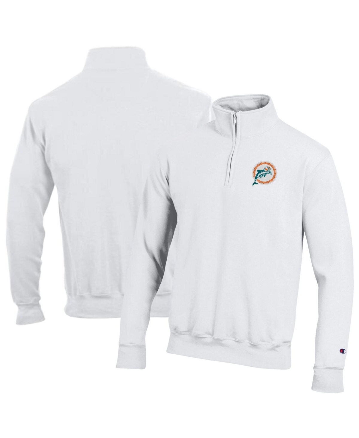 Men's Champion White Miami Dolphins Powerblend Quarter-Zip Pullover
