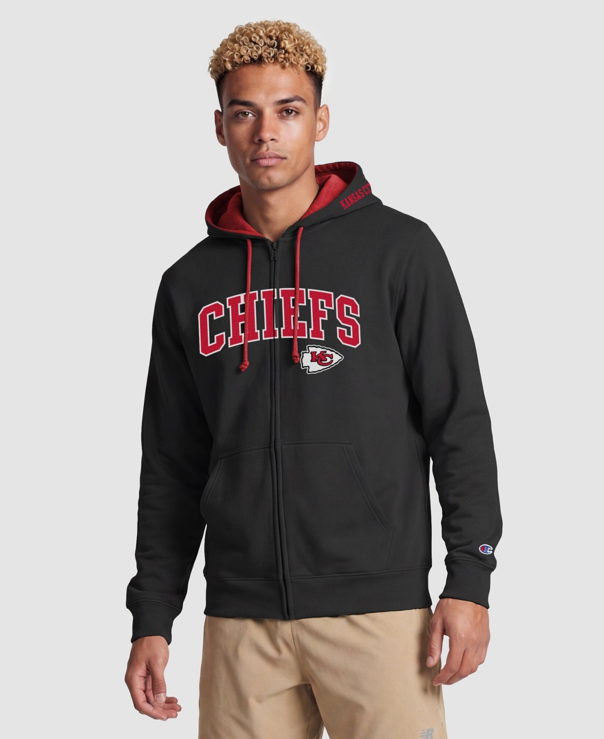 Champion Men's Kansas City Chiefs Full Zip Graphic Fleece-Lined Powerblend Hoodie
