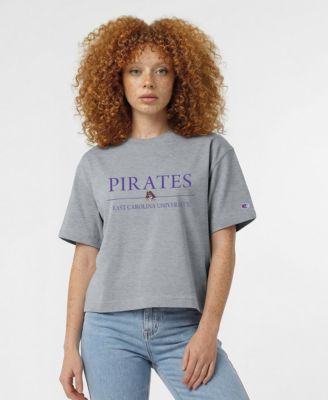 Women's  Gray ECU Pirates Waist Length Wordmark T-Shirt