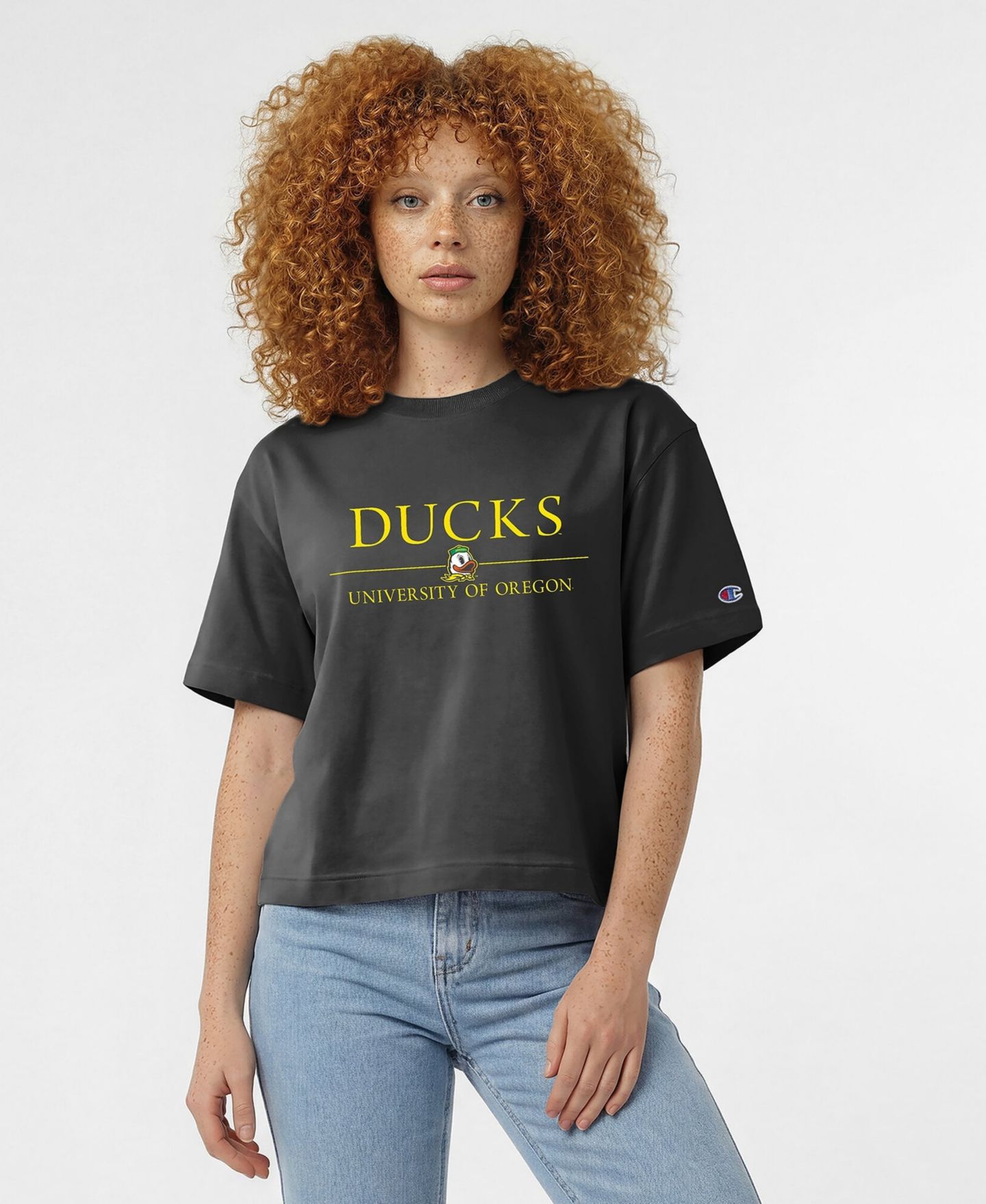 Женская футболка Champion Black Oregon Ducks Waist Length Wordmark — фото 1