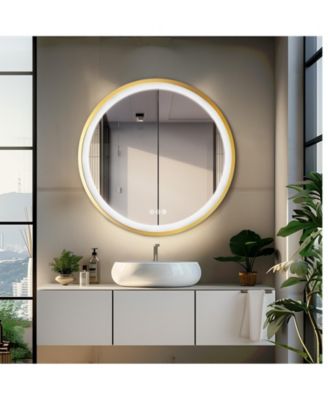31.5" Round 3 Colors Mode LED Bathroom Mirror  Metal Framed 3 Colors Anti-Fog