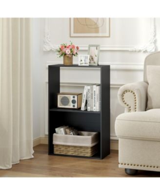 3-Tier Bookshelf, Compact Open Bookcase with Bottom Compartment, Freestanding Display Shelf