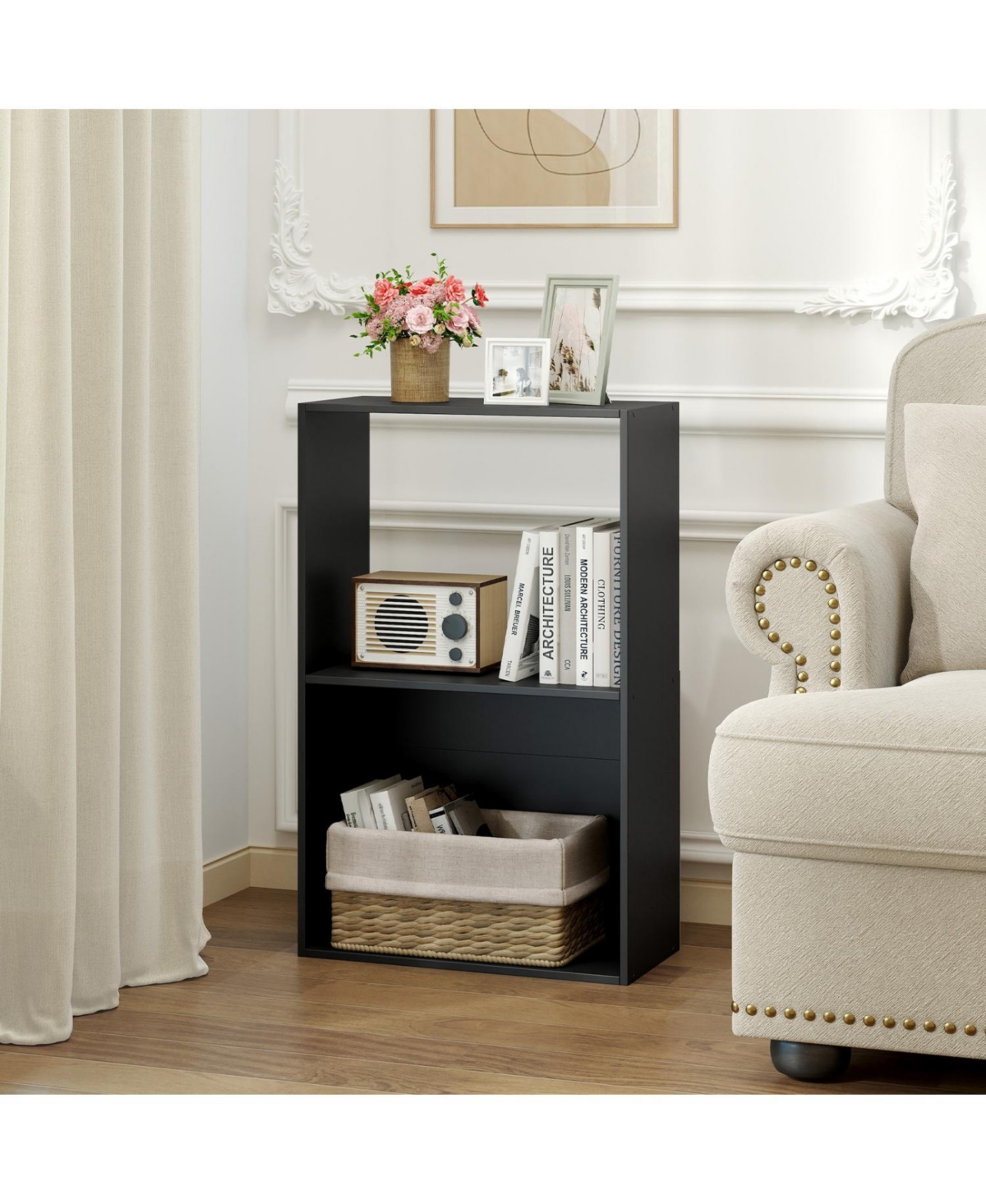 Boyel Living 3-Tier Bookshelf, Compact Open Bookcase with Bottom Compartment, Freestanding Display Shelf