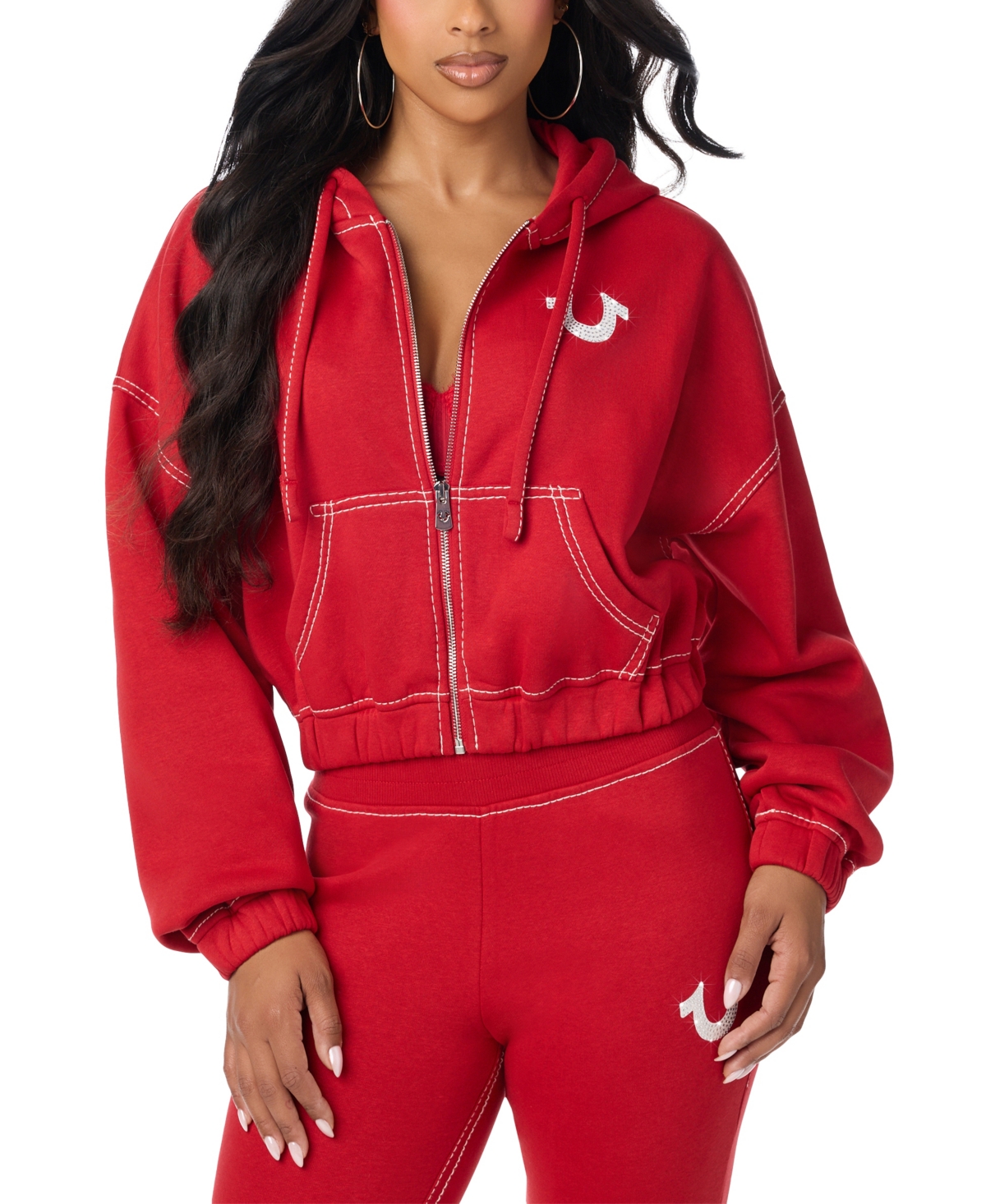 True Religion Women's Gf Full-Zip Graphic Cropped Hoodie