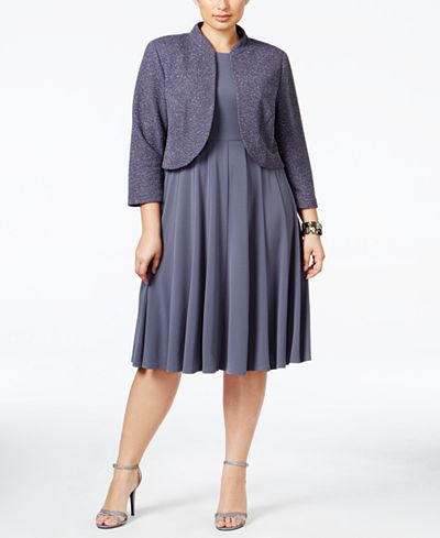 Jessica Howard Plus Size Glitter Bolero and Pleated Empire Dress