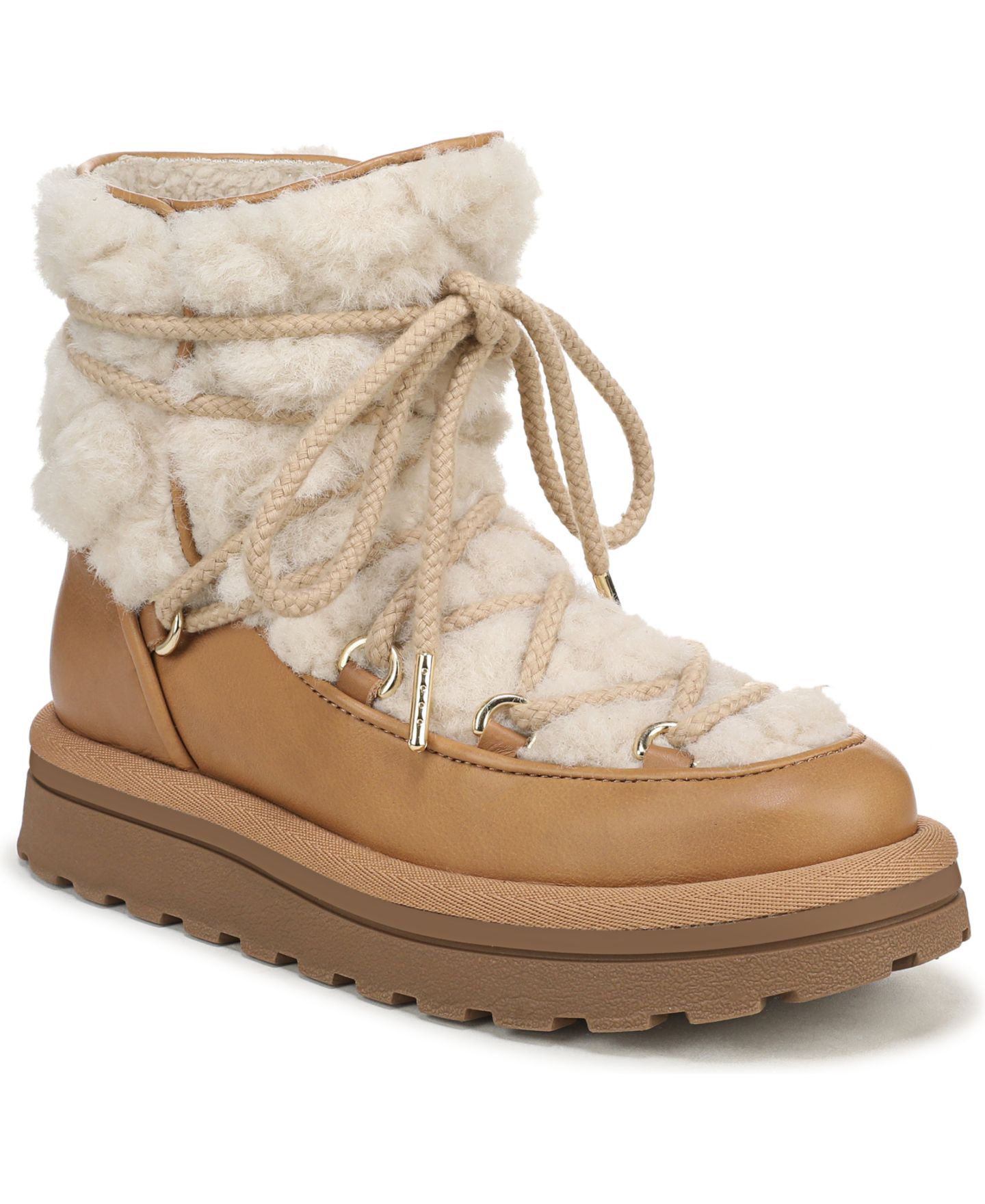 Женские ботинки Sam Edelman Ovie Lace-Up Faux Fur, цвет: Рыжевато-коричневый кожаный — фото 1