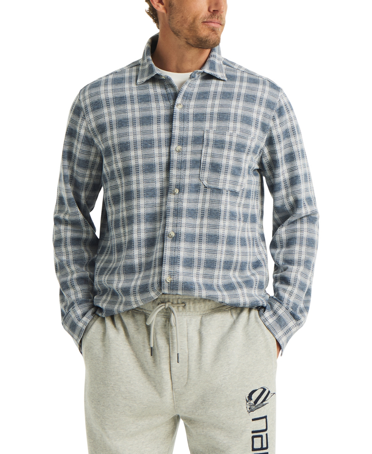 Nautica Men's Yd Plaid Knit Long-Sleeve Shirt - Workshirt