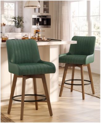 26" Mid-Century Swivel Counter Height Bar Stools, Faux Leather Kitchen Stools with Spring Cushion