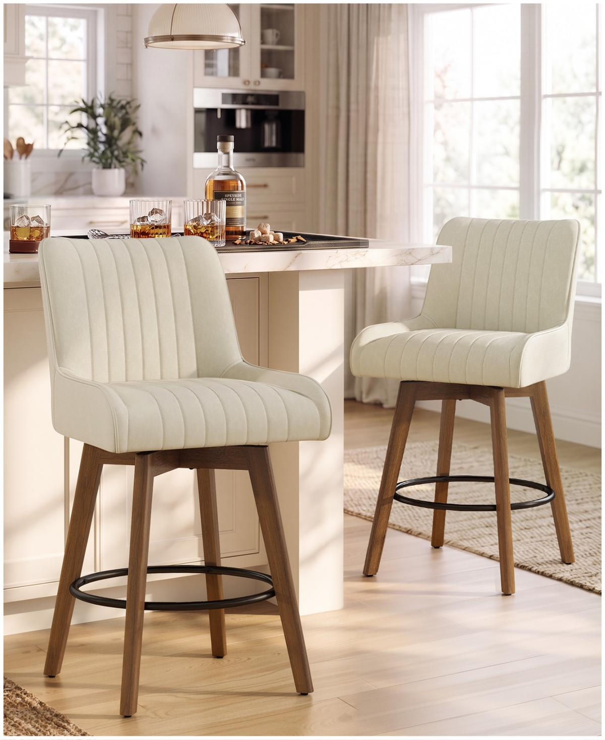 Bekrvio 26" Mid-Century Swivel Counter Height Bar Stools
