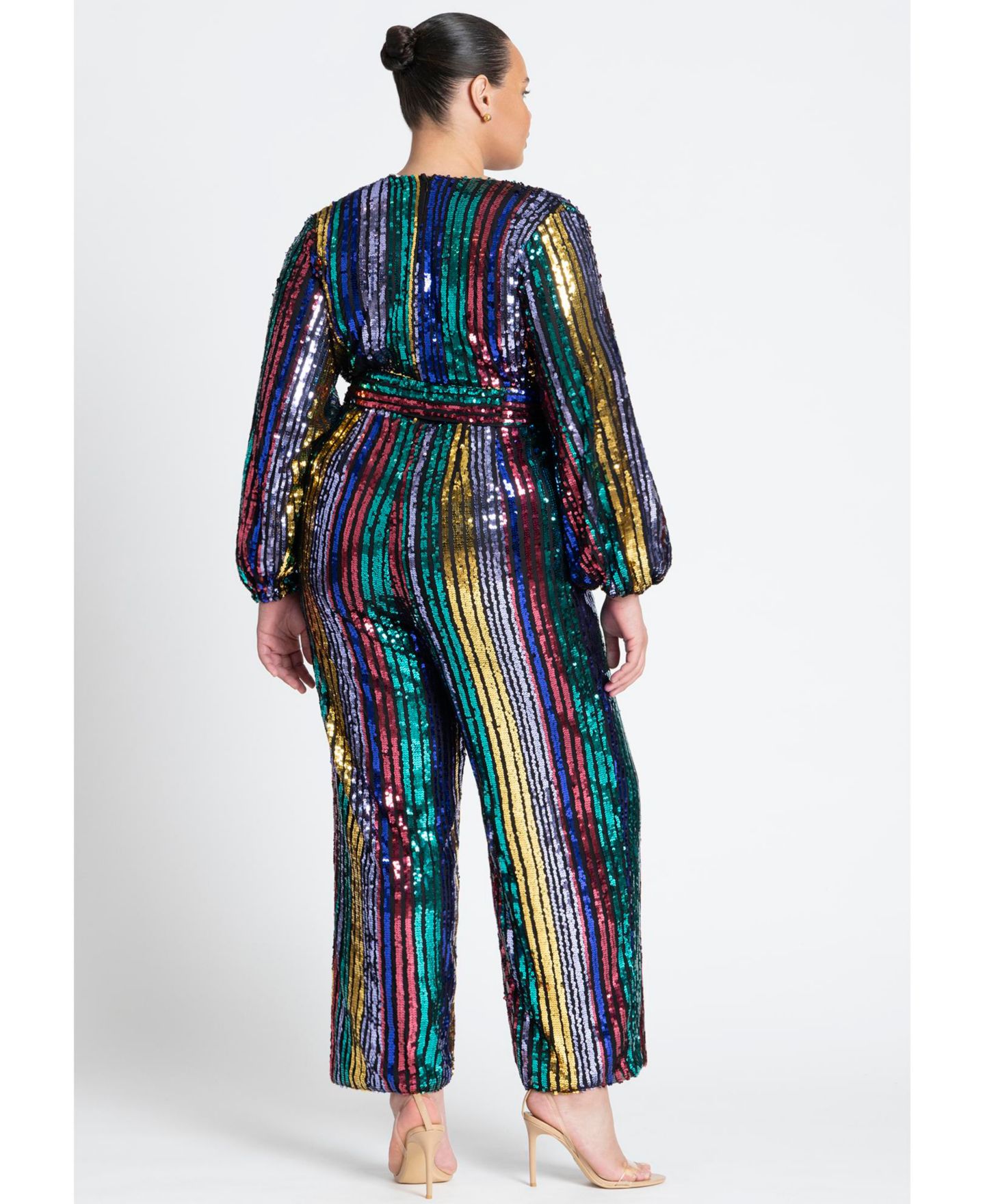Женский комбинезон ELOQUII Multicolor Stripe Sequin Jumpsuit, цвет: Разноцветный — фото 4