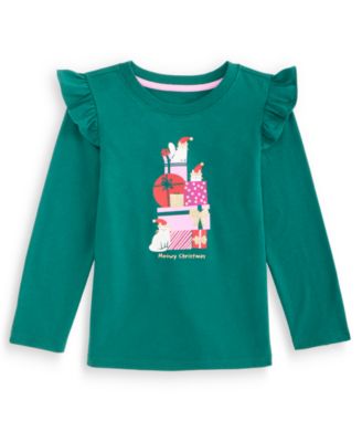 Toddler Girls' 12M-5T Present Cat Tee Long-Sleeve Ruffle-Detail T-Shirt