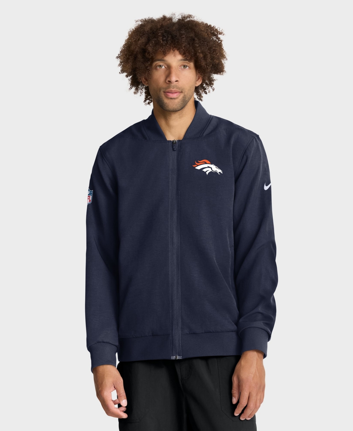Nike Men's Navy Denver Broncos Sideline Powerful Blocking Full-Zip Dri-fit Bomber Jacket
