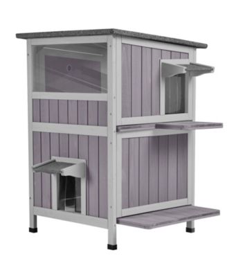 2 Tier Wooden Cat House Outdoor Cat Shelter with Waterproof Roof