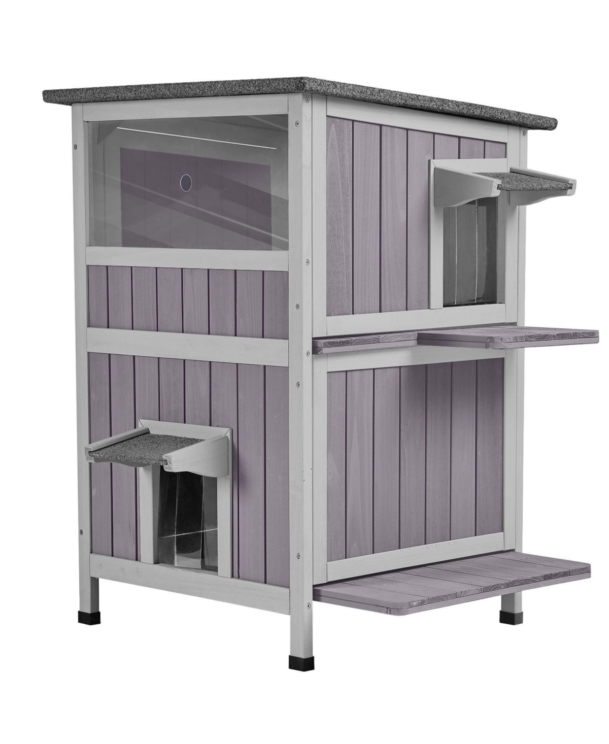 aivituvin 2 Tier Wooden Cat House Outdoor Cat Shelter with Waterproof Roof