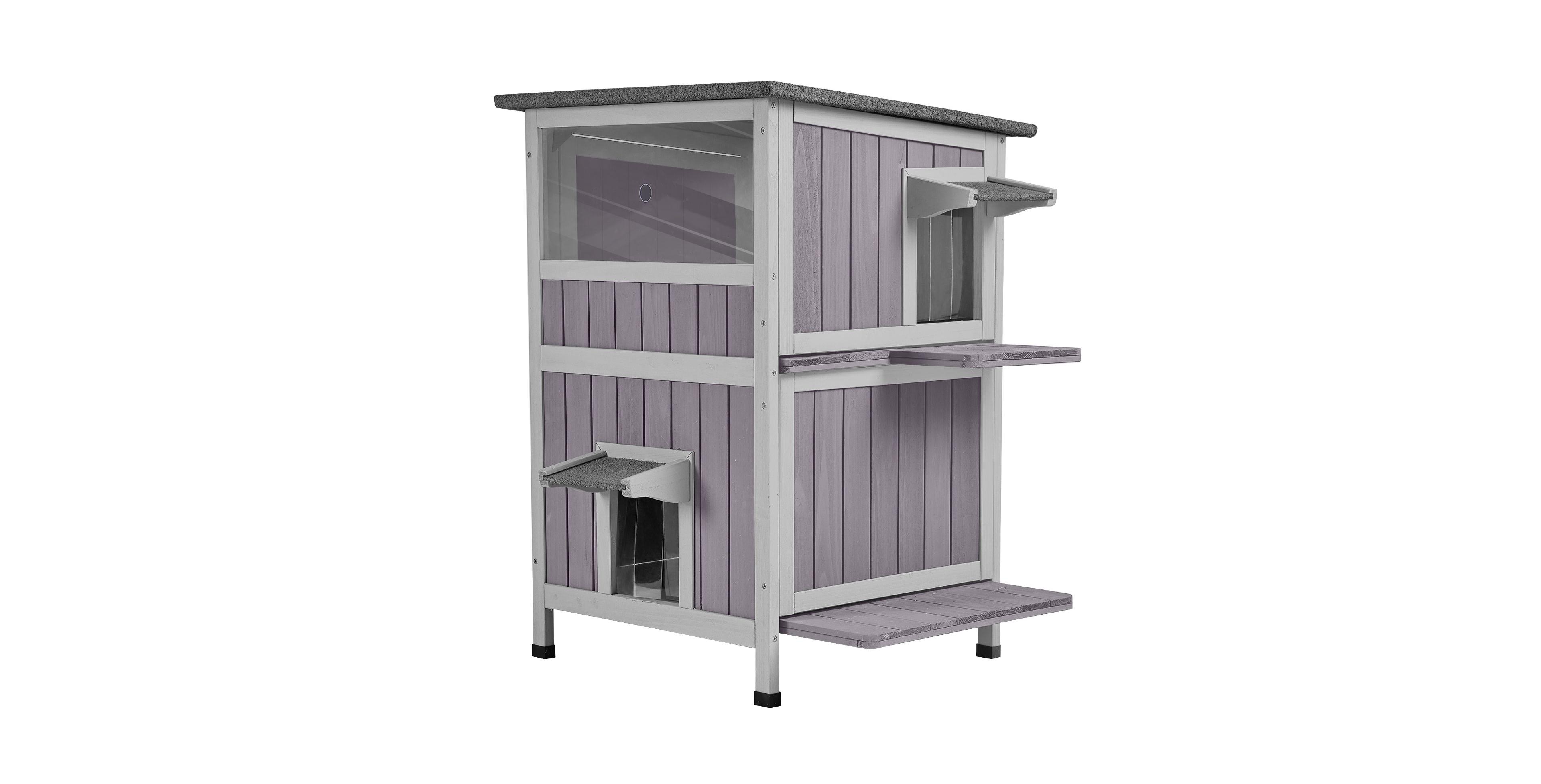aivituvin 2 Tier Wooden Cat House Outdoor Cat Shelter with Waterproof Roof