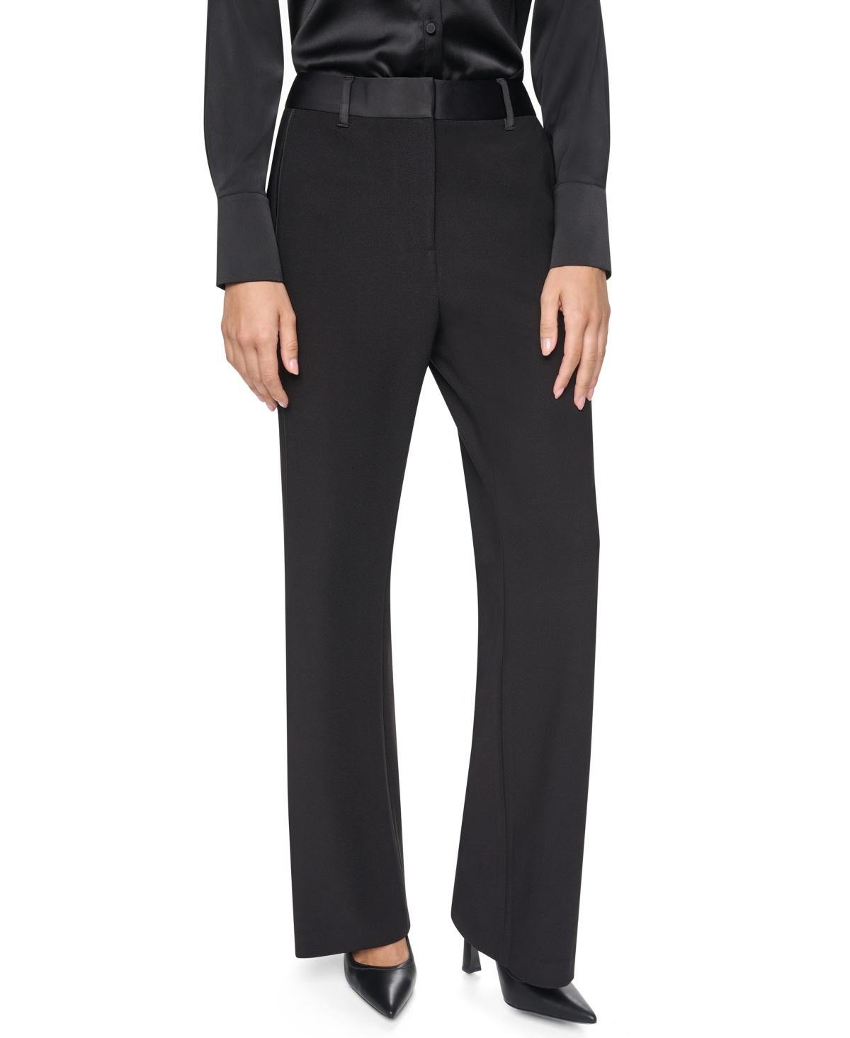 Dkny Women's City Satin Tuxedo Wide-Leg High-Rise Pants - Black