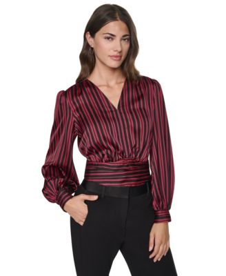 Women's Striped Satin Long-Sleeve Blouse