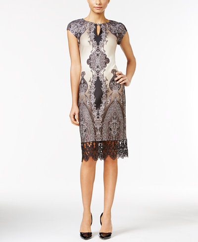 ECI Printed Crochet-Lace Sheath Dress