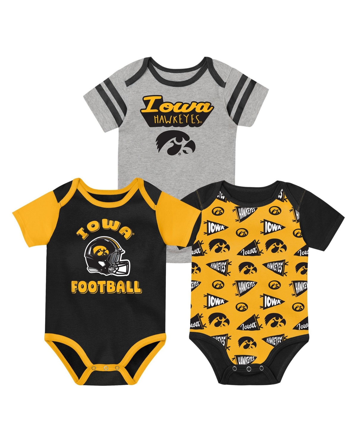 Outerstuff Baby Boys and Girls Black Iowa Hawkeyes Star Player Three-Piece Bodysuit Set