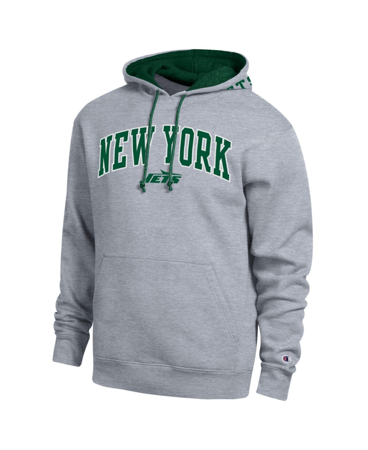 Champion Men's Heather Gray/Green New York Jets Contrast Hoodie - Heather Gray