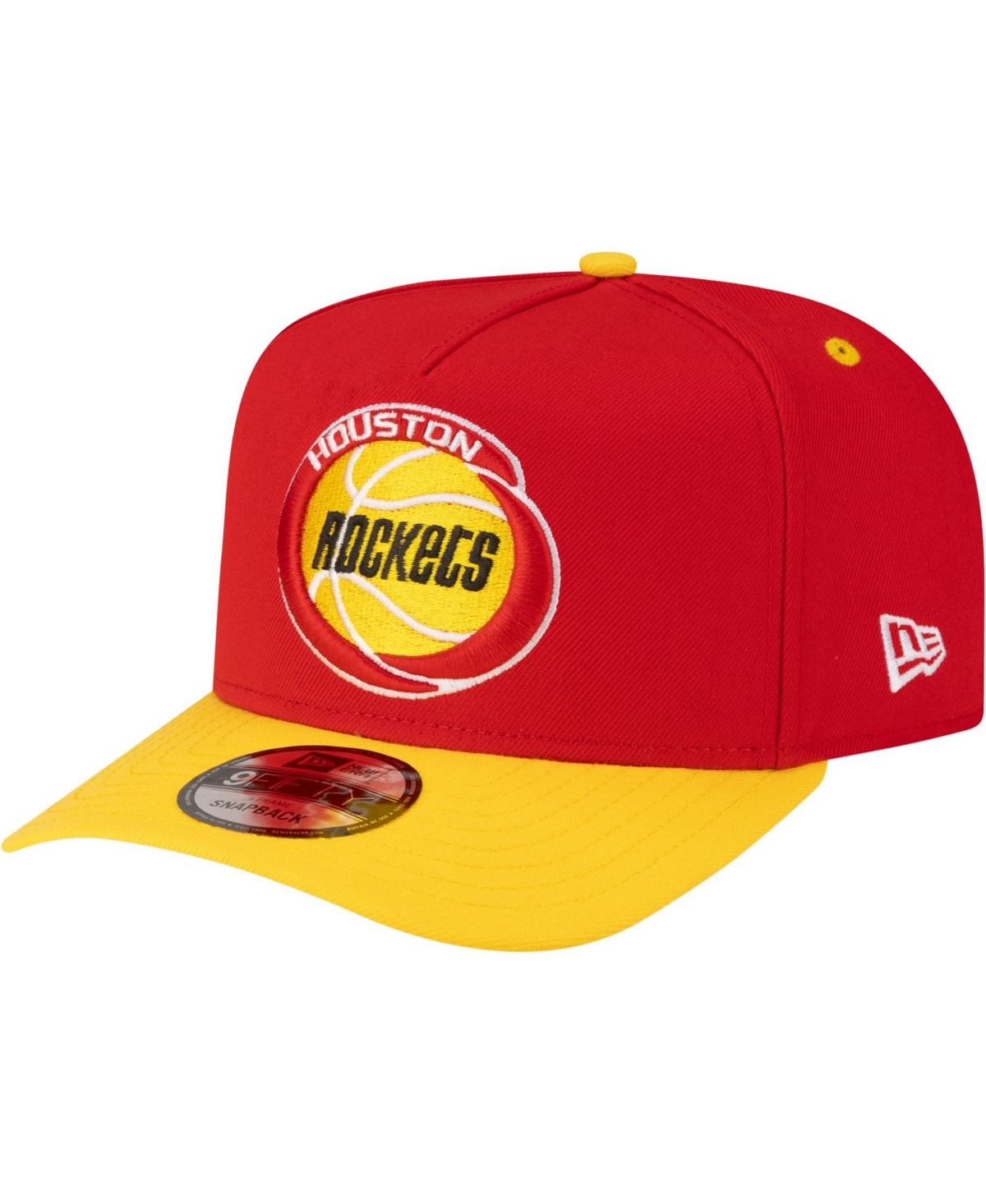 New Era Men's Red/Gold Houston Rockets 80s Throwback A-Frame 9FIFTY Snapback Hat - Red