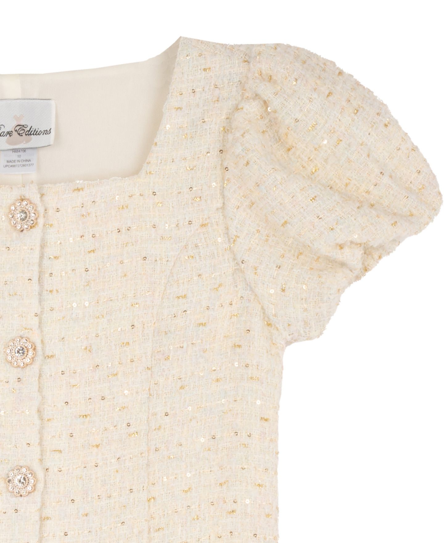 Платье Rare Editions Boucle Puff-Sleeve Square-Neck Dress для девочек, цвет: Слоновая кость — фото 6
