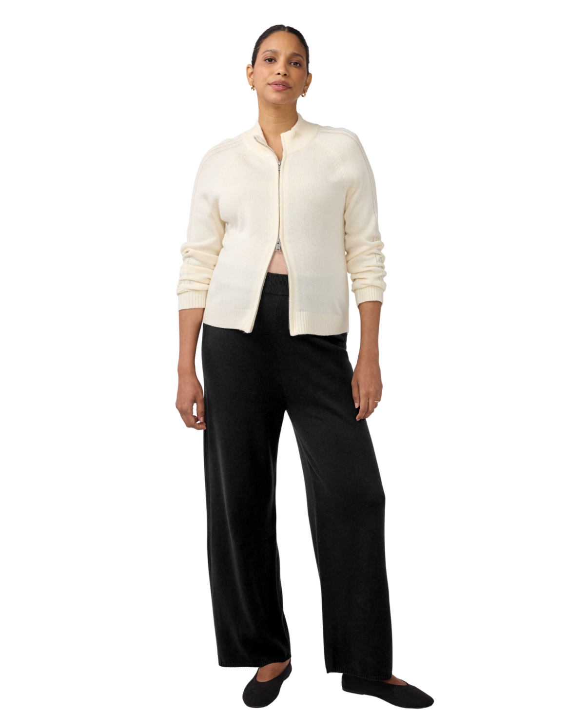 Ingrid + Isabel Maternity Sweater Pant Knit Wide-Leg Pants - Black