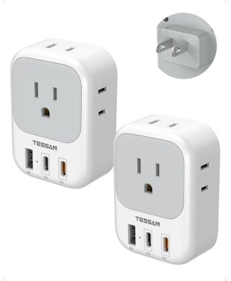 2-Pack Type A Travel Adapters with 4 AC Outlets, 2 USB-C and 1 USB-A for Japan, U.S. and Travel