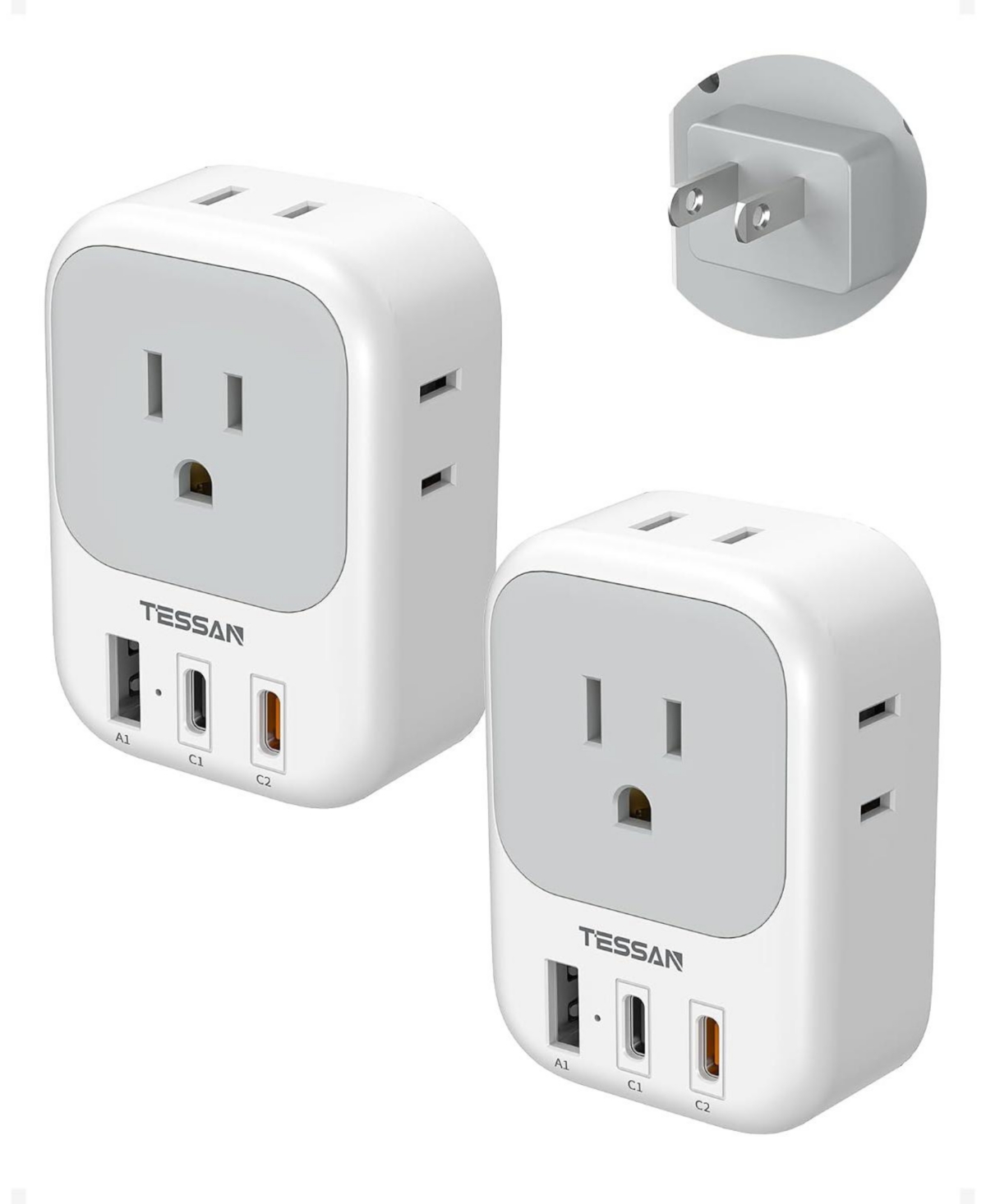 Tessan 2-Pack Type A Travel Adapters with 4 Ac Outlets, 2 Usb-c and 1 Usb-a for Japan, U.s. and Travel