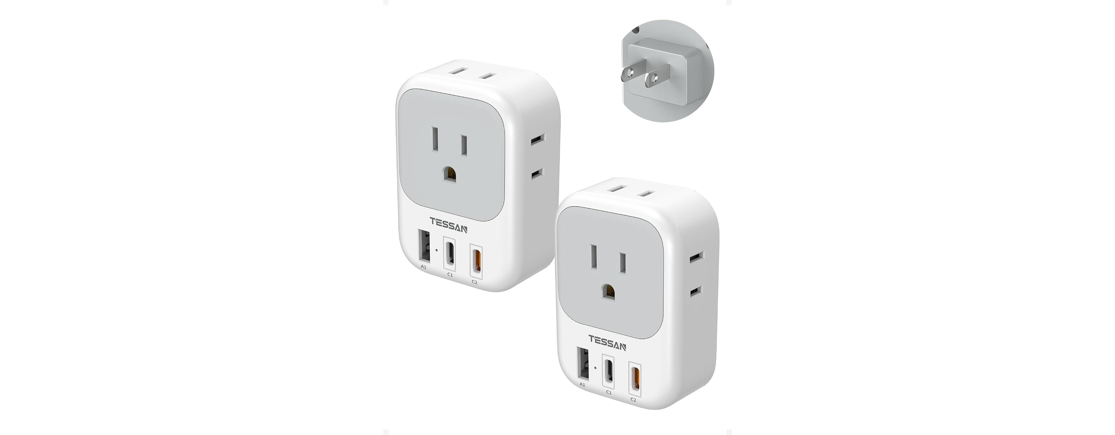 Tessan 2-Pack Type A Travel Adapters with 4 Ac Outlets, 2 Usb-c and 1 Usb-a for Japan, U.s. and Travel