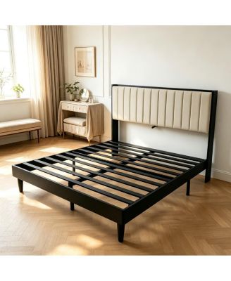 Bed Frame with Vertical Channel Tufted Headboard, No Box Spring Needed, Easy Assembly, Wooden Platform Bed for Bedroom Guest Room