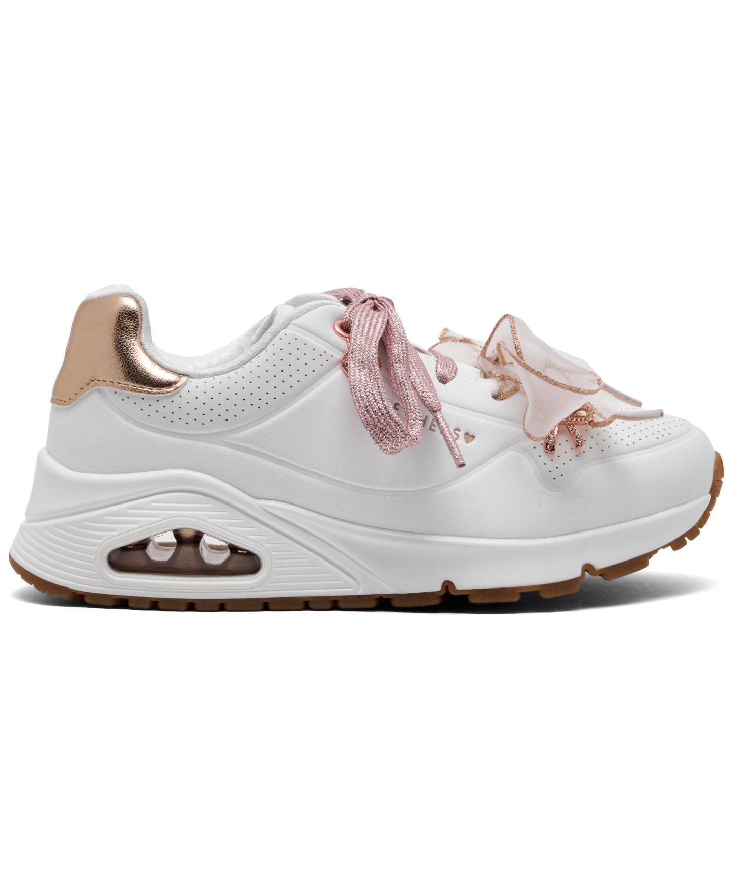 Кроссовки Skechers Double the Charm Low Top Casual Sneakers from Finish Line для девочек, цвет: Белый / Золотой — фото 2