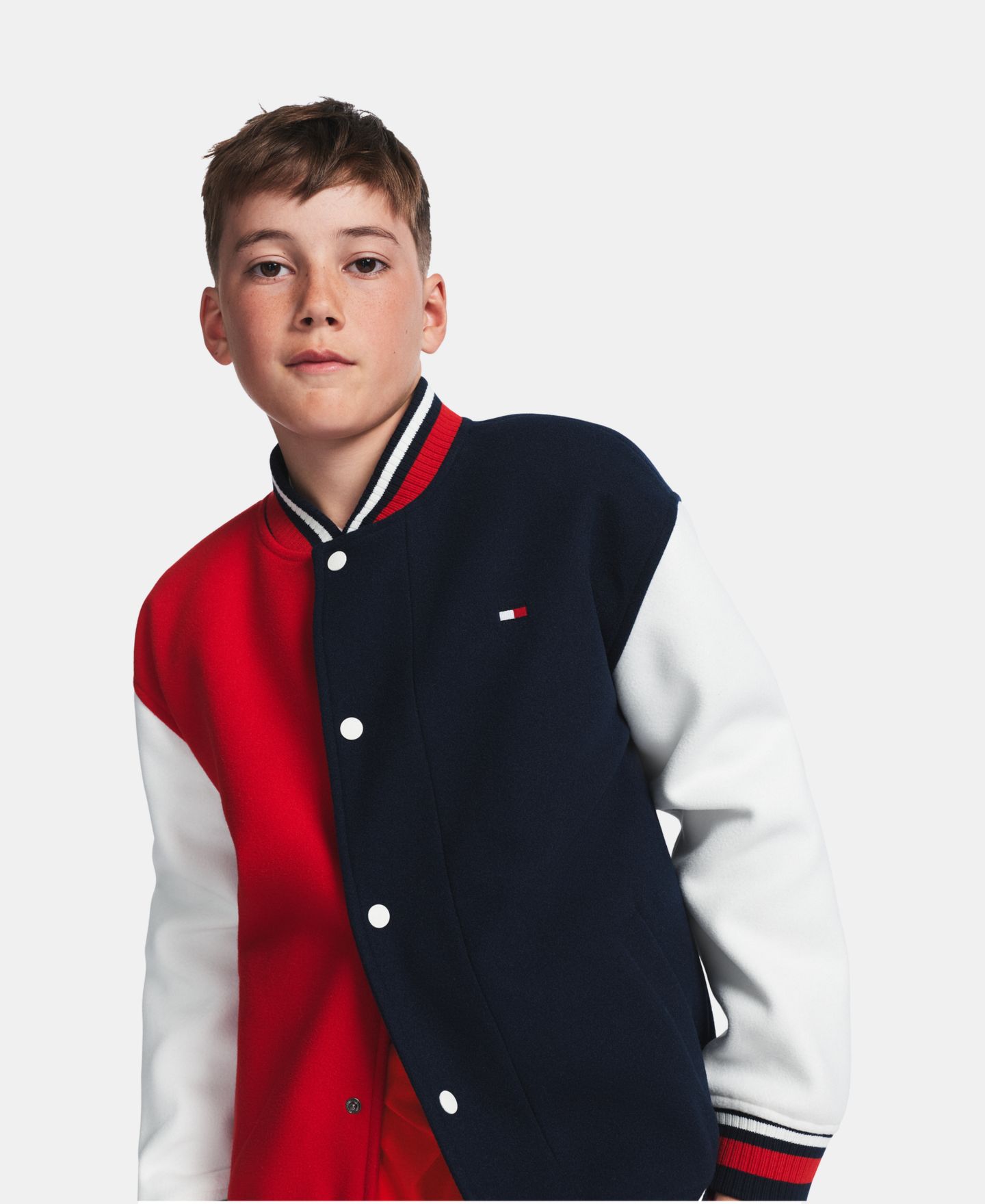 Куртка Tommy Hilfiger Striped-Ribbed Colorblock Bomber для мальчиков, цвет: Красный — фото 4
