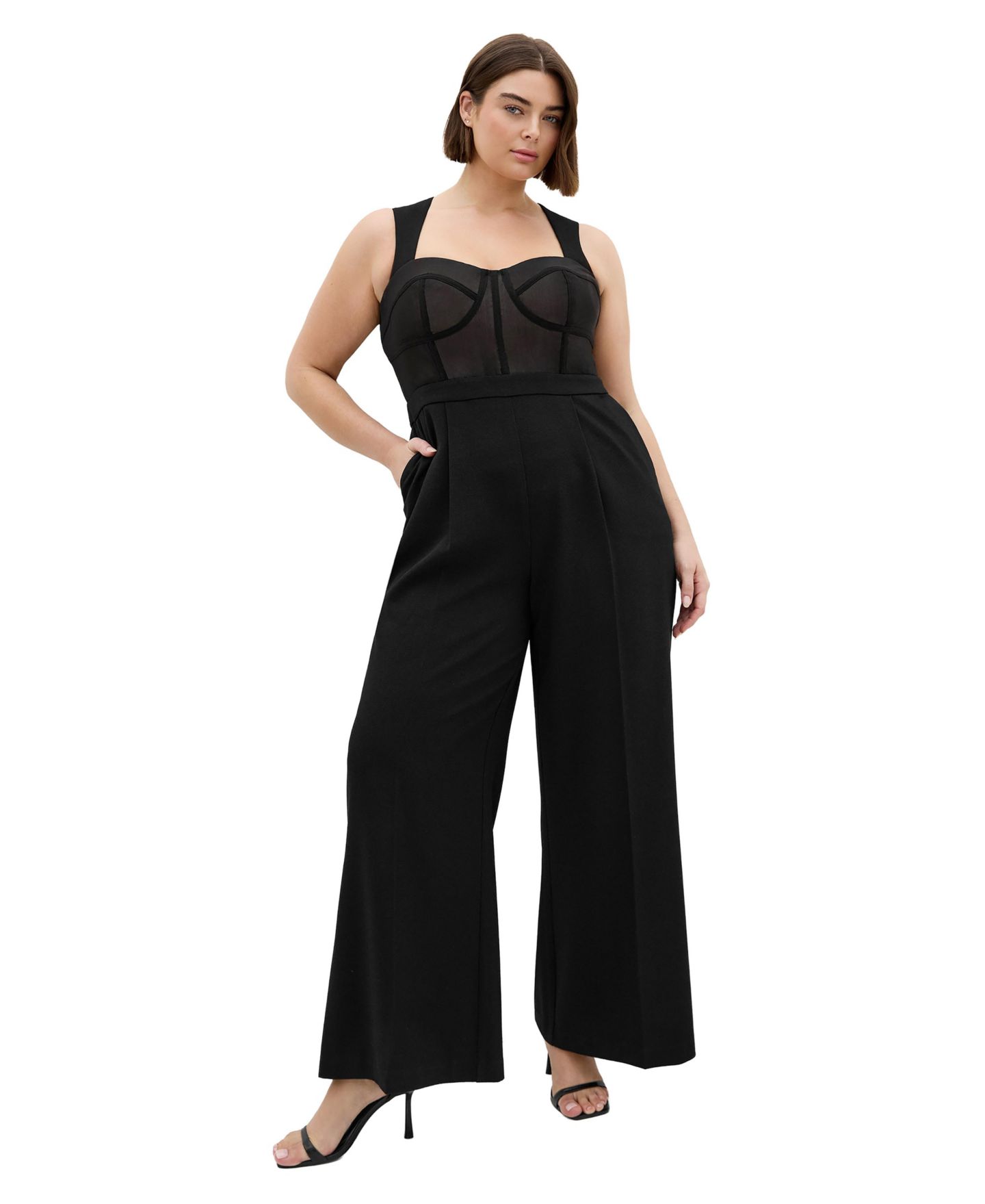 Женский комбинезон CITY CHIC Kylie Corset Wide Leg Jumpsuit, цвет: Чёрный — фото 1