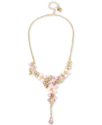 Betsey Johnson Gold-Tone Floral Pavé And Crystal Y-Neck Necklace - Macy's