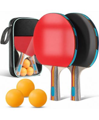 Professional Ping Pong Paddle Set With Carry Case 3 Star Balls For Family Outdoor Play
