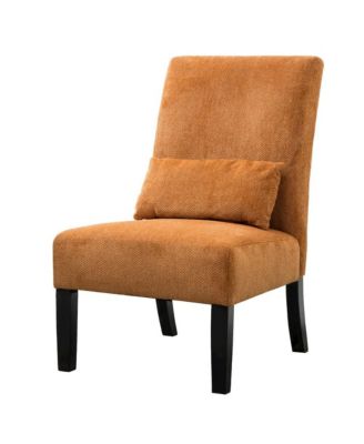 Pisano Orange Fabric Armless Accent Chair with Matching Kidney Pillow