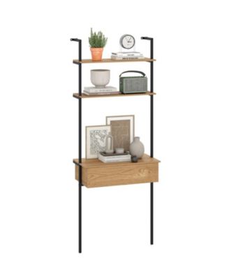 3-Tier Ladder Bookshelf with Roomy Drawer and Metal Frame, 2 Anti-Tipping Kits