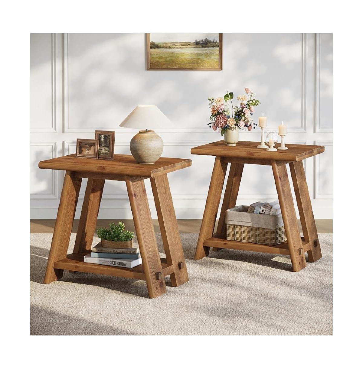 Tribesigns Solid Wood End Table Set of 2