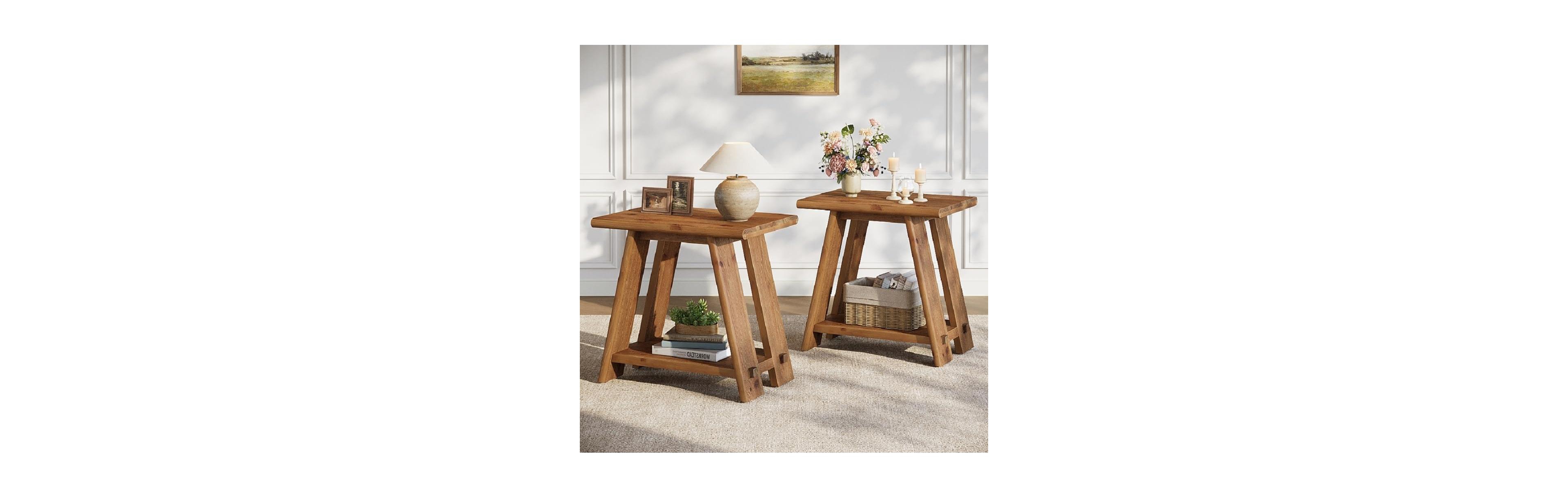 Tribesigns Solid Wood End Table Set of 2